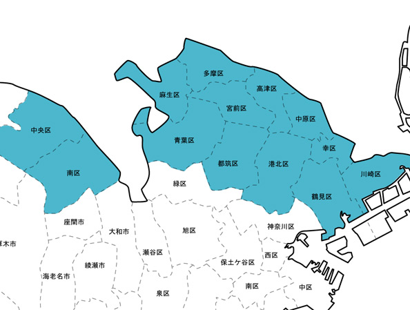 川崎市　相模原市エリアマップ